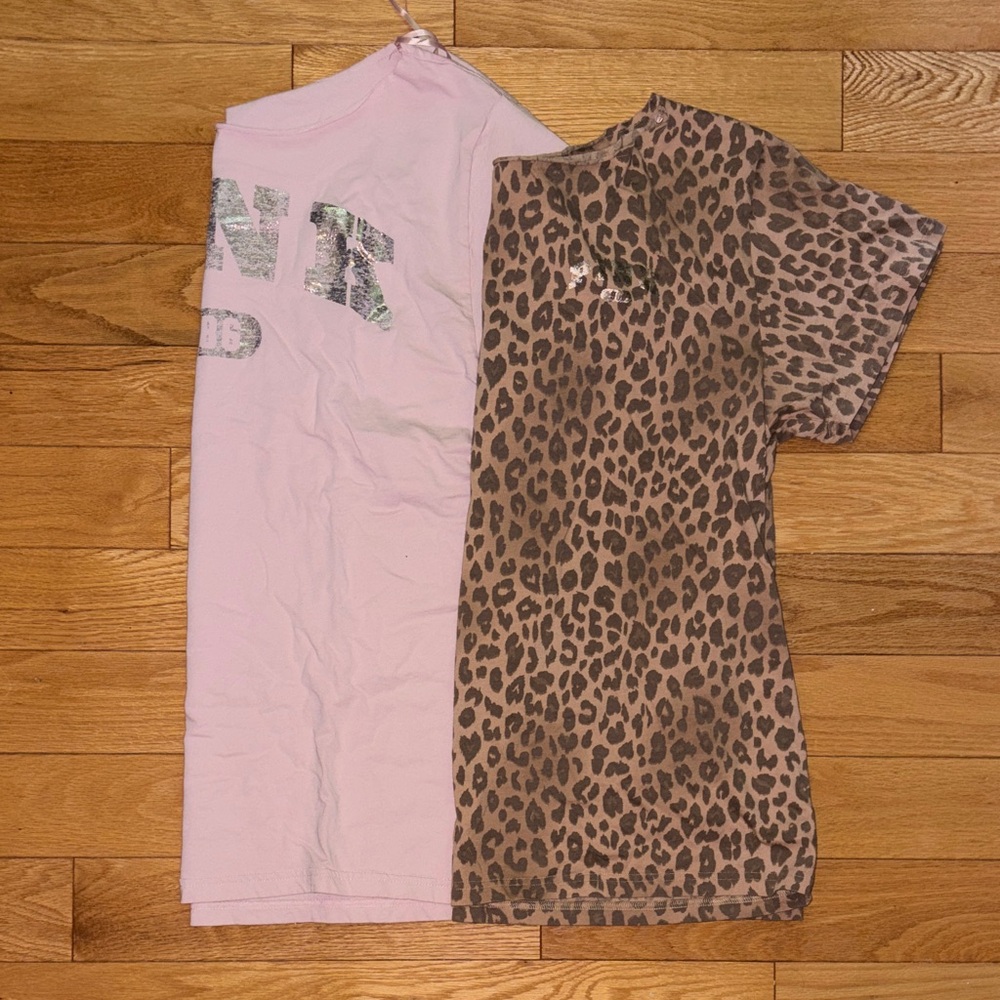 PINK Victoria's Secret Bundle Light Pink Leopard Tee Off the shoulder L